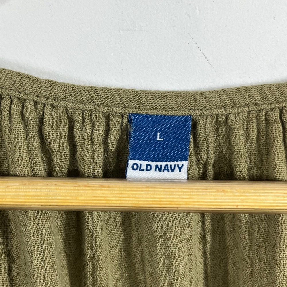 Old Navy Boho Granola Olive Green Cotton Gauze Tiered Dress Dark Cottagecore L - Picture 4 of 8